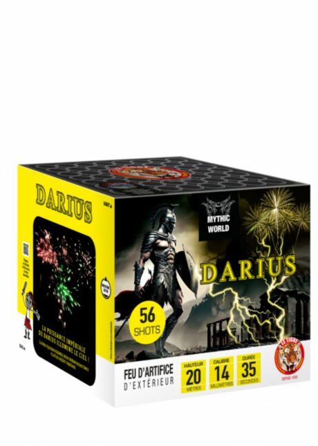 boite de feu d'artifice Darius, feu d'artifice pyragric, feu d'artifice pour particulier, Feu d&rsquo;Artifice Compact Darius – 56 Coups, 35 s, Cadence Rapide