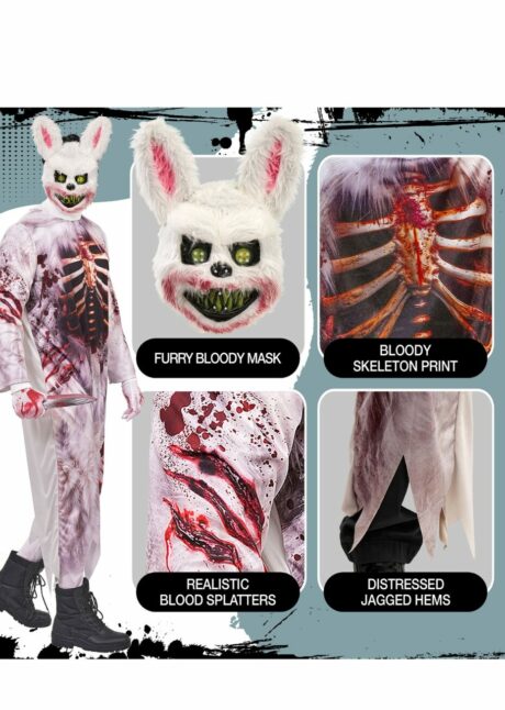 déguisement lapin tueur, déguisement lapin Halloween avec masque, masque lapin horreur, Déguisement de Lapin Tueur Ensanglanté