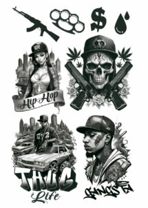 faux tatouage, tatouage éphémère gangsta, tatouage temporaire, Faux Tatouages Hip-Hop et Gangsta