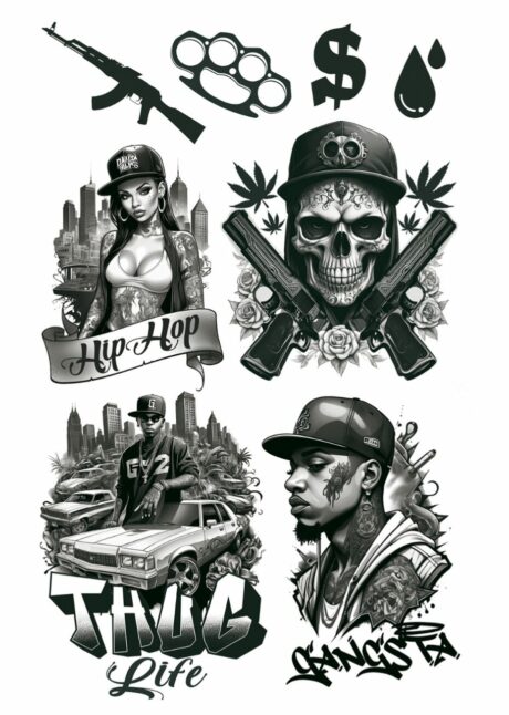 faux tatouage, tatouage éphémère gangsta, tatouage temporaire, Faux Tatouages Hip-Hop et Gangsta