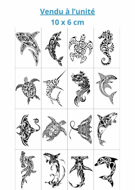 FAUX TATOUAGE MAORI POISSONS, faux tatouages animaux marins, tatouages éphémères polynésiens, Faux Tatouages Maori – Animaux Marins
