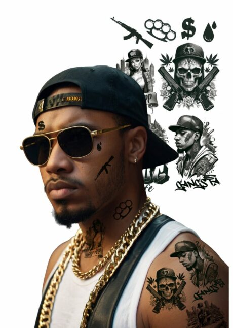 faux tatouage, tatouage éphémère gangsta, tatouage temporaire, Faux Tatouages Hip-Hop et Gangsta