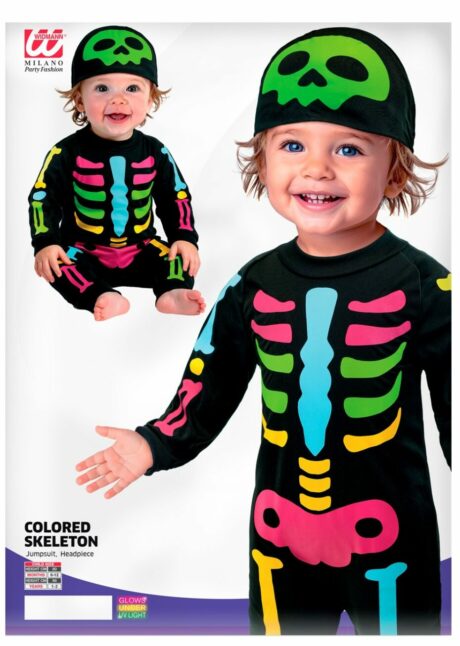 déguisement bébé Halloween, déguisement squelette bébé, costume bébé Halloween, Déguisement de Squelette Coloré Bébé, Combinaison et Bonnet
