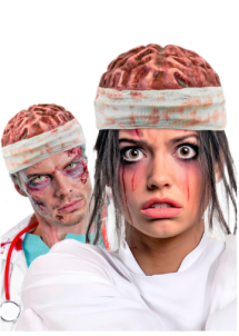 chapeau cerveau Halloween, chapeau bandage cerveau, Chapeau Cerveau avec Bandage Ensanglanté