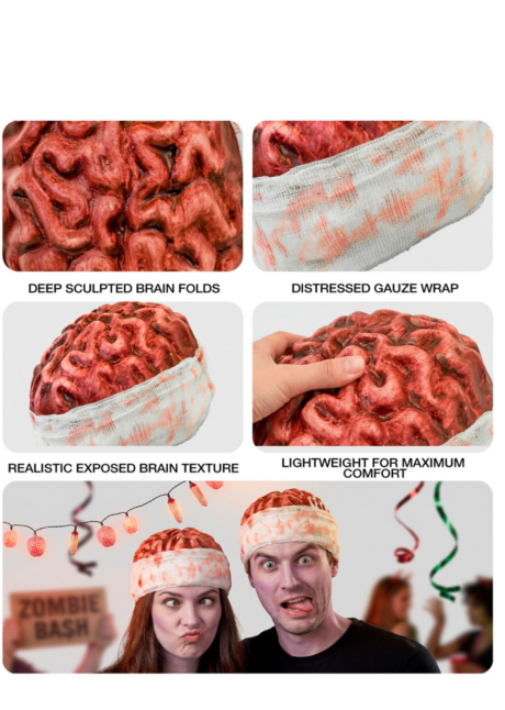 chapeau cerveau Halloween, chapeau bandage cerveau, Chapeau Cerveau avec Bandage Ensanglanté