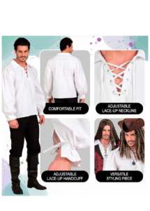 chemise de pirate blanche, chemise médiévale, détails chemise pirate