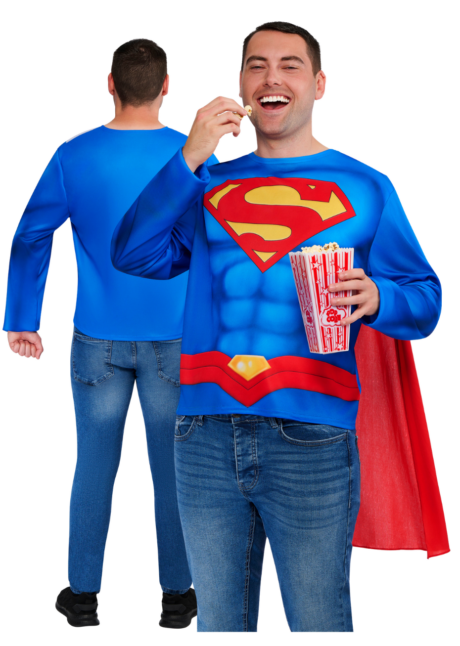 déguisement superman adulte, top Superman adulte avec cape, Tshirt Superman adulte, Kit Superman Adulte, T-shirt Musclé avec Cape Amovible