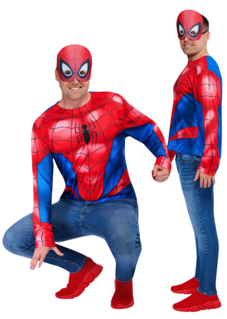 KIT DEGUISEMENT SPIDER-MAN ADULTE, t-shirt Spiderman, top et masque Spider-man adulte, top spiderman adulte, Kit Spider-Man Adulte, T-shirt Musclé avec Masque