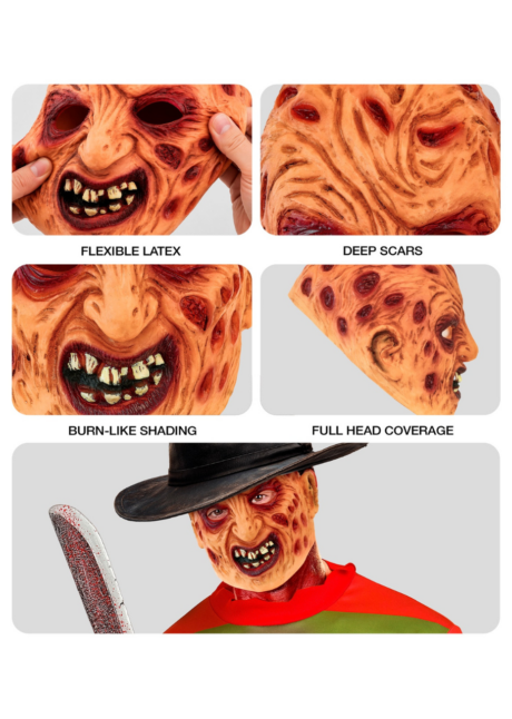 masque freddy, masque horreur Halloween, Masque Visage Brûlé en Latex