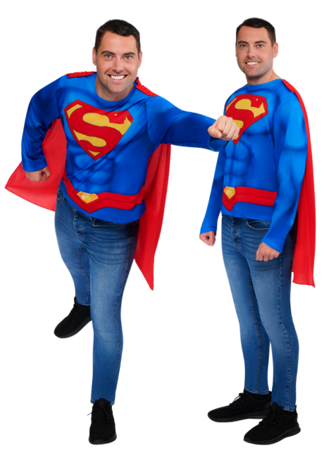 déguisement superman adulte, top Superman adulte avec cape, Tshirt Superman adulte, Kit Superman Adulte, T-shirt Musclé avec Cape Amovible