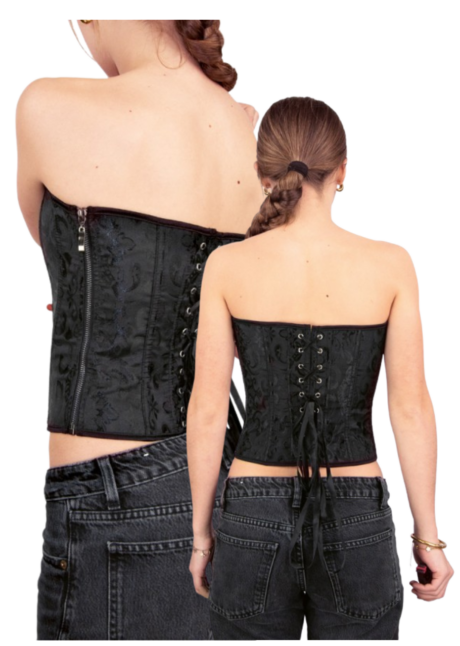 corset déguisement, corset pirate, corset femme, Corset Noir ou Rouge à Motifs Baroques, Lacets et Zip
