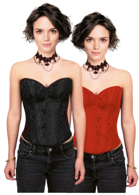 corset déguisement, corset pirate, corset femme, corset vampire, Corset Noir ou Rouge à Motifs Baroques, Lacets et Zip