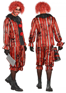 déguisement clown maléfique homme, costume clown tueur homme, Déguisement Clown Maléfique, Rayures Rouges et Collerette Noire