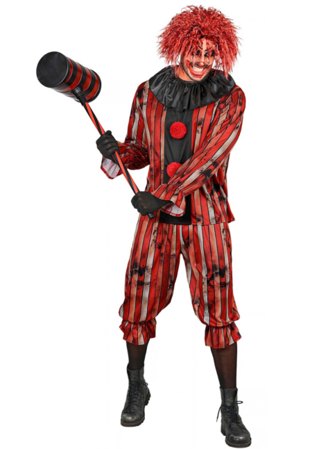 déguisement clown maléfique homme, costume clown tueur homme, Déguisement Clown Maléfique, Rayures Rouges et Collerette Noire