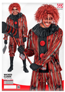 déguisement clown maléfique homme, costume clown tueur homme, Déguisement Clown Maléfique, Rayures Rouges et Collerette Noire