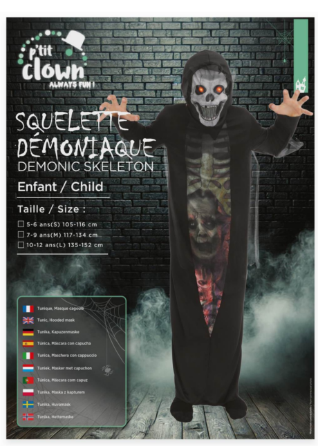 déguisement squelette garçon, déguisement halloween garçon, Déguisement de Squelette Démoniaque, Tunique et Masque Cagoule, Garçon
