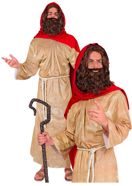 déguisement Jésus, déguisement messie, costume de jesus, Déguisement de Jésus avec Perruque et Barbe, Tunique et Châle Rouge