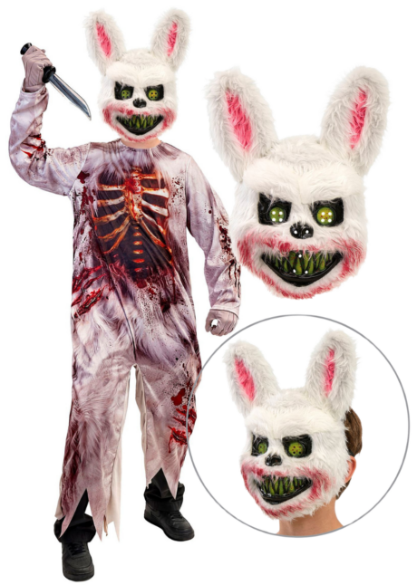 déguisement lapin zombie garçon, déguisement lapin tueur garçon, Déguisement de Lapin Tueur Ensanglanté, Combinaison et Masque, Garçon