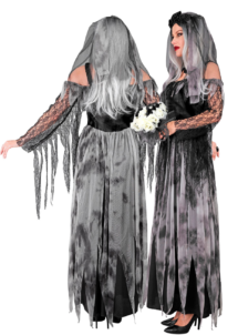déguisement mariée gothique femme, costume mariée Halloween, déguisement mariée Halloween femme, Déguisement Mariée Gothique, Robe Noire et Grise, Voile à Roses