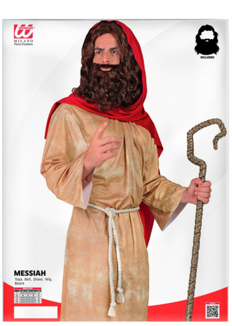 déguisement Jésus, déguisement messie, costume de jesus, Déguisement de Jésus avec Perruque et Barbe, Tunique et Châle Rouge