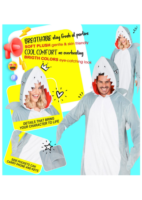 déguisement de requin adulte, déguisement requin homme, déguisement requin femme, Déguisement de Requin, Combinaison Ample à Capuche