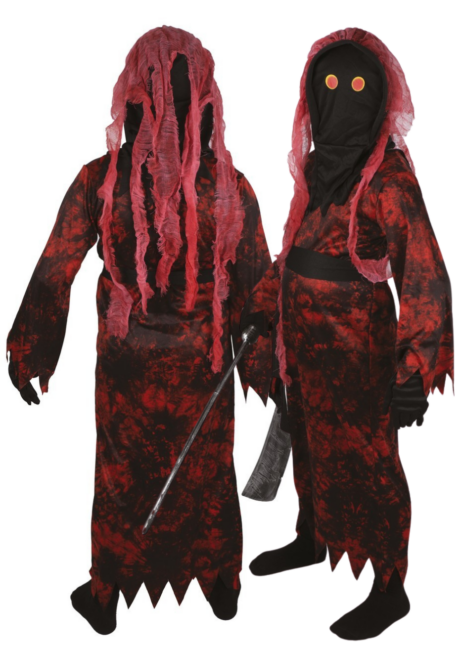 déguisement halloween garçon, déguisement démon garçon, Déguisement de Spectre Démon Rouge et Noir, Tunique et Cagoule, Garçon