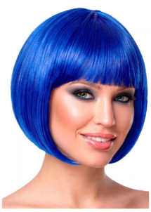perruque bleue femme, perruque carré bleu, perruque courte bleue