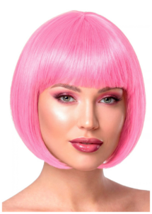 perruque rose femme, perruque rose clair carré frange, perruque femme rose