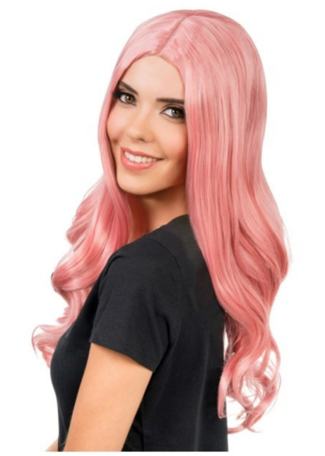 perruque longue rose, perruque rose longue ondulée, perruque rose qualité naturelle, Perruque Rose Pastel Longue Ondulée, Qualité Naturelle, Luna