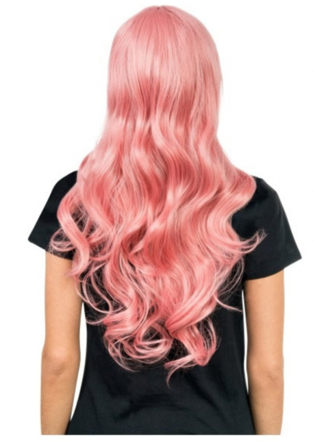 perruque longue rose, perruque rose longue ondulée, perruque rose qualité naturelle, Perruque Rose Pastel Longue Ondulée, Qualité Naturelle, Luna