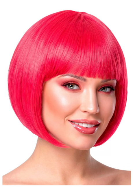 perruque rose femme, perruque rose vif carré frange, perruque rose femme, Perruque Rose Vif Courte, Carré à Frange, Chanel