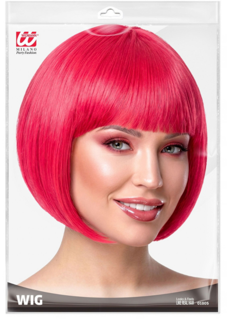 perruque rose femme, perruque rose vif carré frange, perruque rose femme, Perruque Rose Vif Courte, Carré à Frange, Chanel