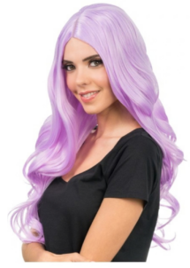perruque violette longue, perruque violette ondulée, perruque violette pastel