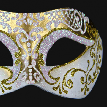 masque brillant, masque vénitien paillettes, masque vénitien, loup vénitien, masque carnaval de venise, véritable masque vénitien, accessoire carnaval de venise, déguisement carnaval de venise, loup vénitien fait main Vénitien, Brillante, Or et Blanc Nacre